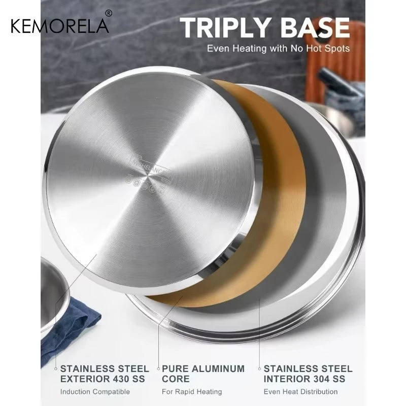 KEMORELA 316 Stainless Steel Pan Set | Stackable, Induction Safe Stainless Steel Pan Set Axl