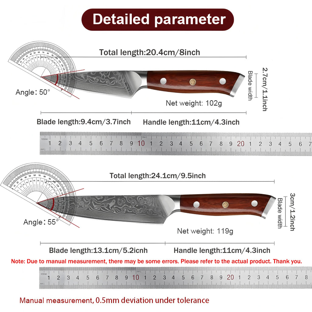67-Layer Damascus Steel Kitchen Knife – Slicing & Peeling Damascus Kitchen Knife Axl