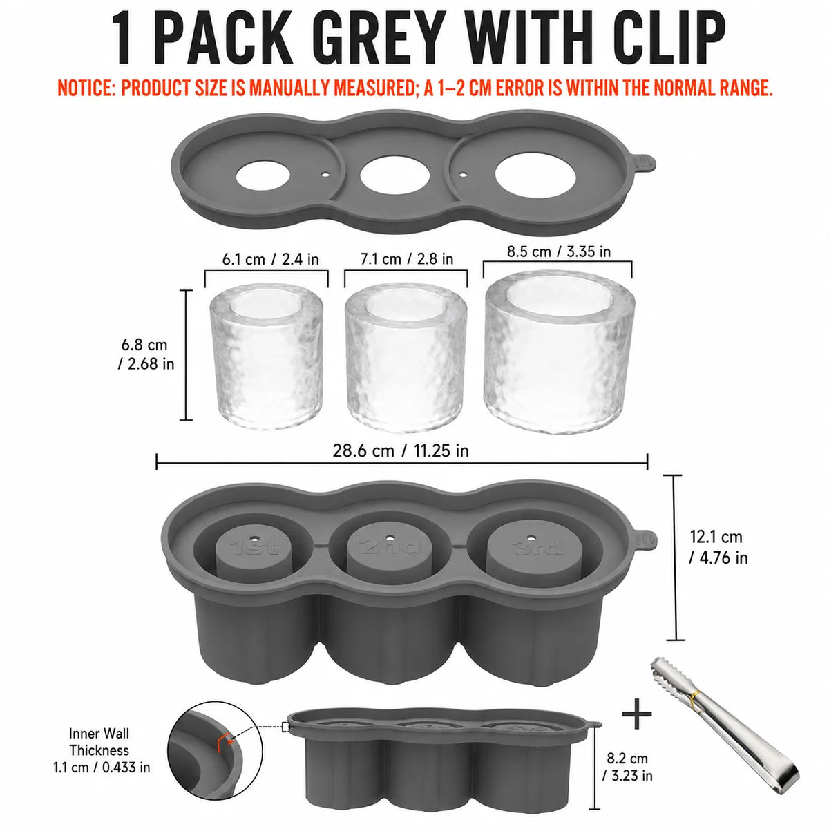 Silicone Ice Tray with Lid – Fits Stanley 40oz 30oz Tumbler Silicone Ice Mold Axl 1 PACK Grey w Clip