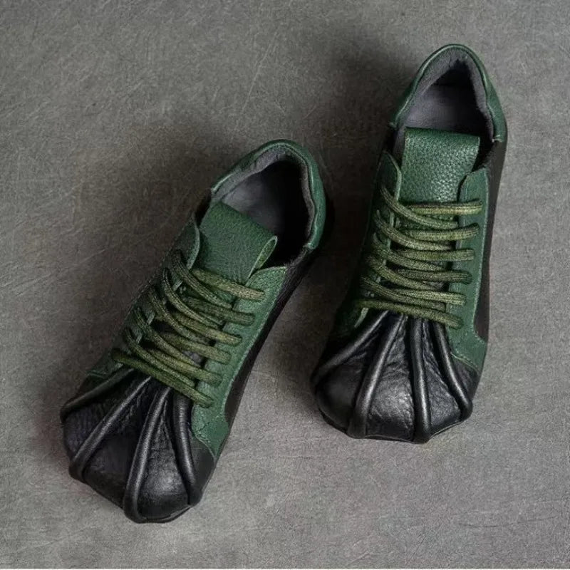 Women's Casual Flat Sneakers – Soft PU Leather Lace-Up Shoes Women's Flat Sneakers Axl