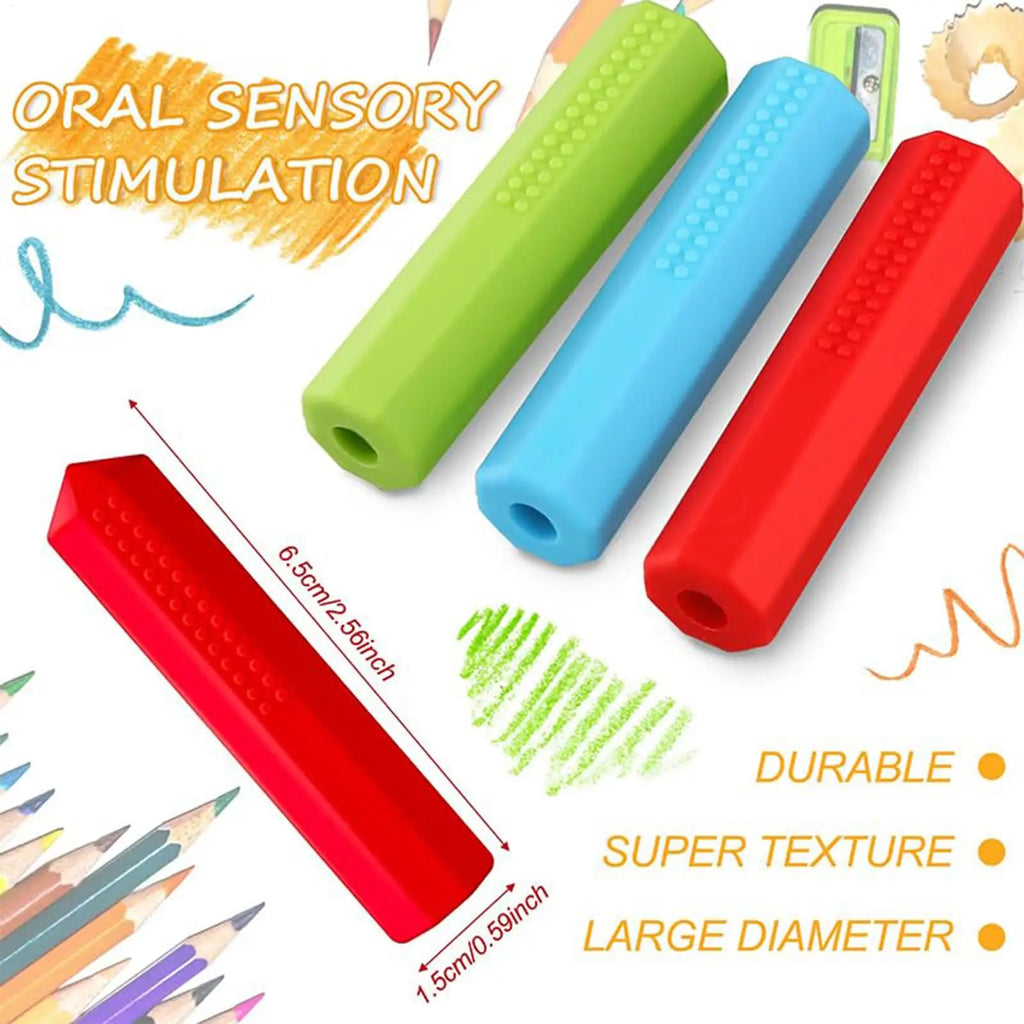 Silicone Chewable Pencil Toppers Sensory Fidget Set of 3 Sensory Pencil Toppers Axl