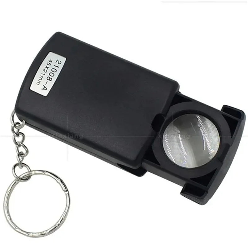 45X LED Foldable Magnifying Glass with Keychain Loupe Pocket Magnifying Loupe Axl