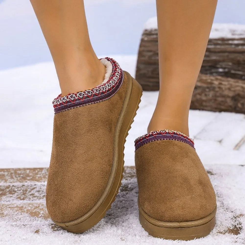 Women's Slip-On Snow Boots – Warm Plush Flat Ankle Winter Boots Women's Snow Boots Axl