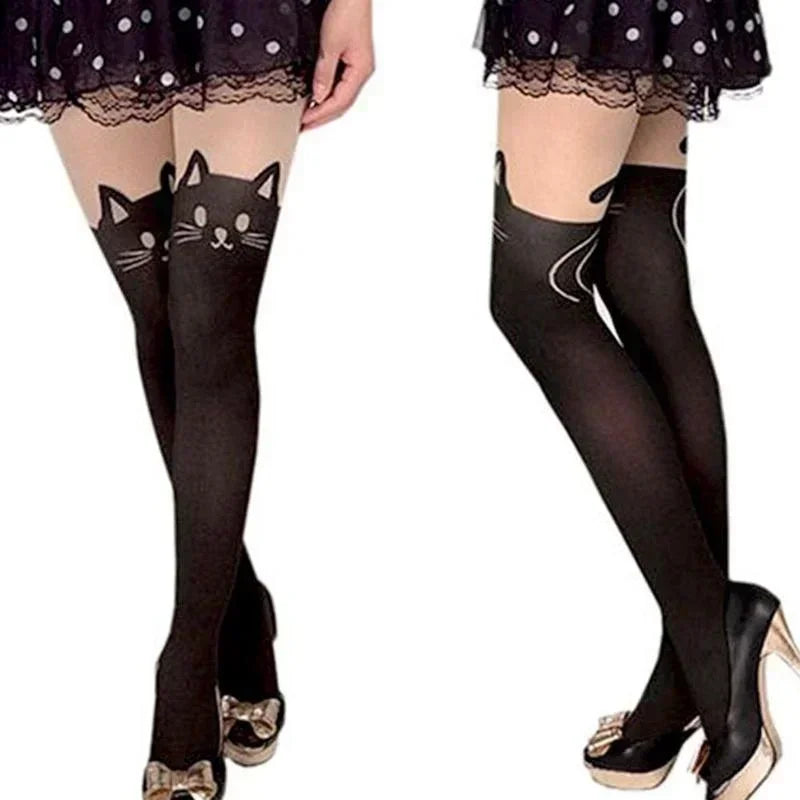 Cat Print Thigh High Socks – Women's Over Knee Long Stockings Thigh High Socks Axl