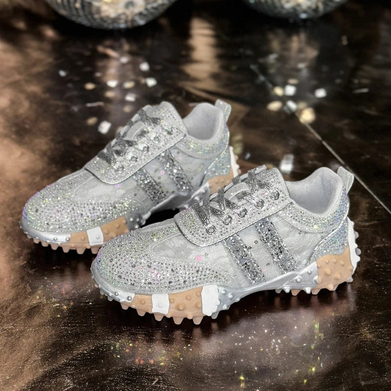 Women's Rhinestone Platform Sneakers – Diamond Mesh Casual Shoes Platform Sneakers Axl Silver 42