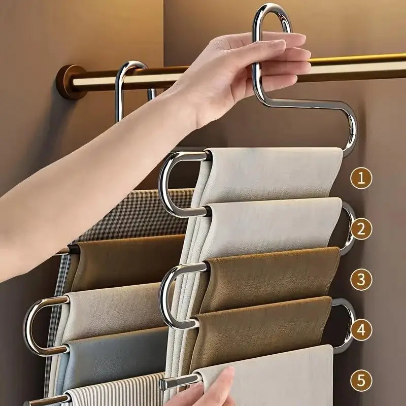 5-Layer Stainless Steel Trouser Rack – Wardrobe Space Saver Trouser Hanger Rack Axl
