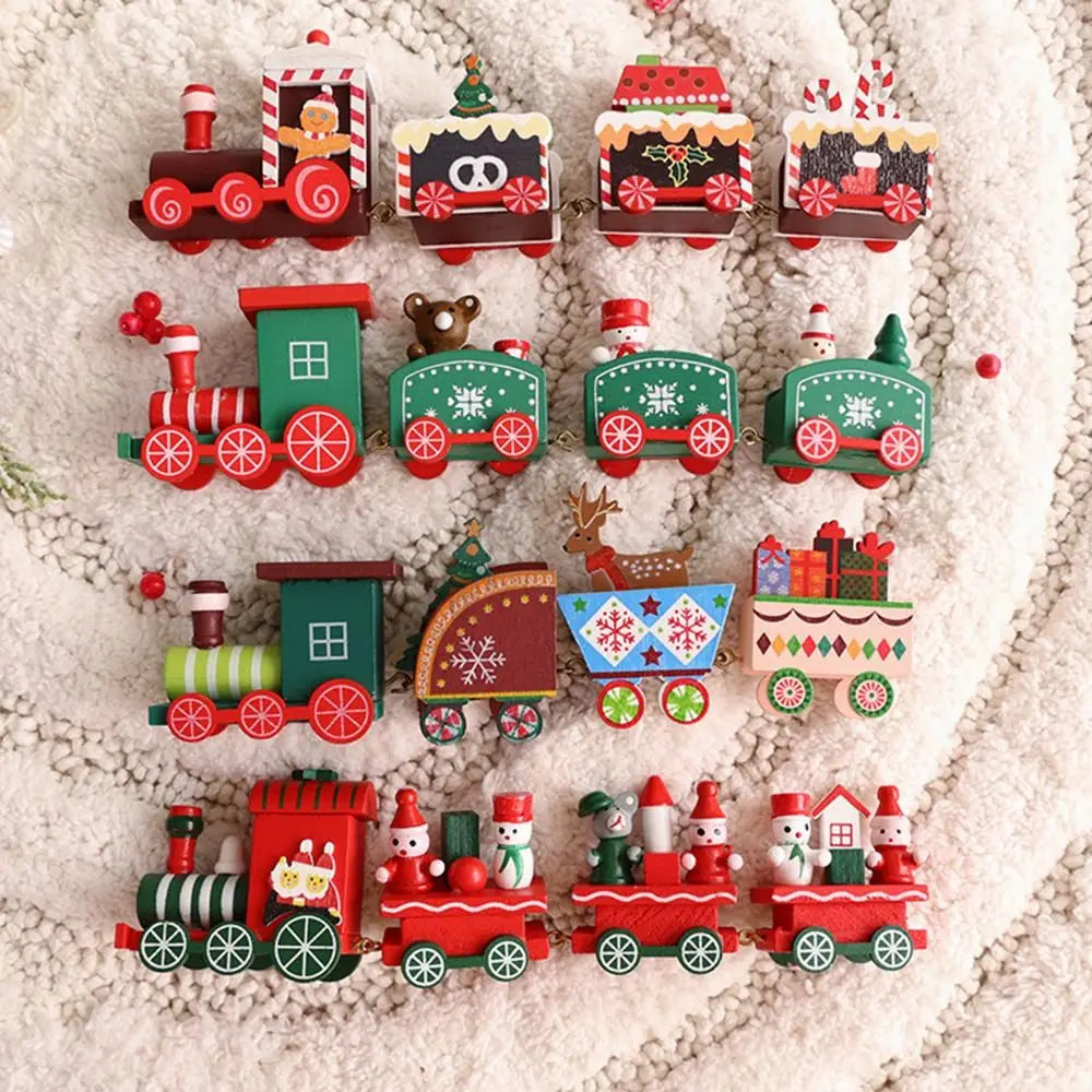 Wooden Christmas Train Decoration – Multicolor Cartoon Animal Christmas Wood Decor Axl