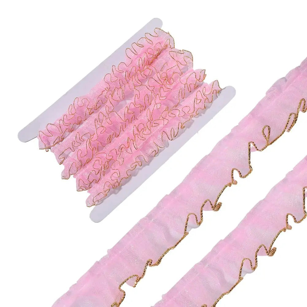 Pink Organza Pleated Ruffle Ribbon 10M | Glitter Trim 19–23mm Craft Ribbon Trim Axl AECH04-17785