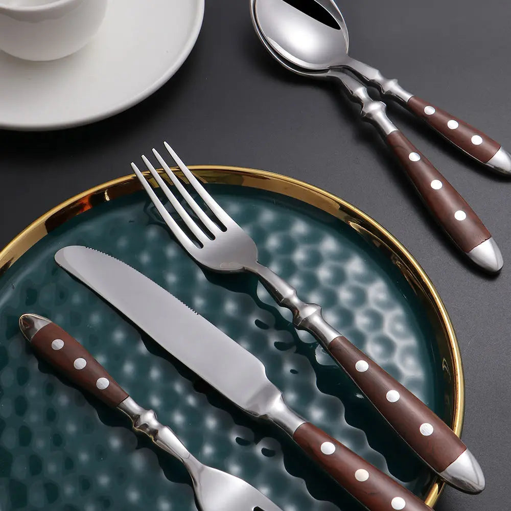 6-Piece Wood-Grain Stainless Steel Cutlery Set | Dinner Flatware Flatware Cutlery Set Axl