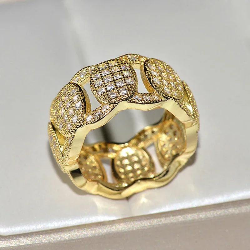 Huitan Women's CZ Wedding Band Ring | Silver & Gold Pave Wedding Band Ring Axl