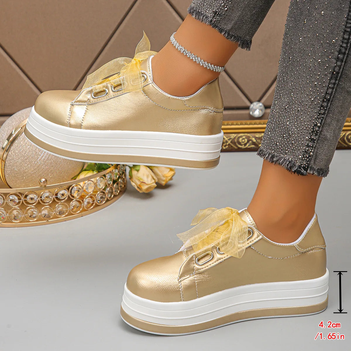 Women's Platform Sneakers – Lace-Up Casual Vulcanized Shoes Platform Sneakers Axl