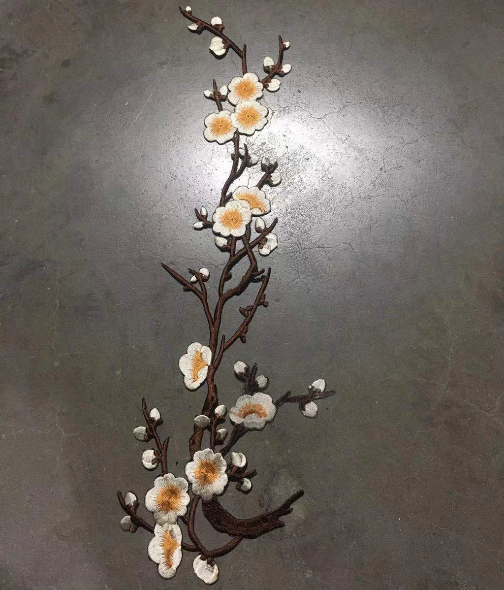 Plum Blossom Embroidered Patch – Iron or Sew On Applique Embroidered Applique Patch Axl Beige