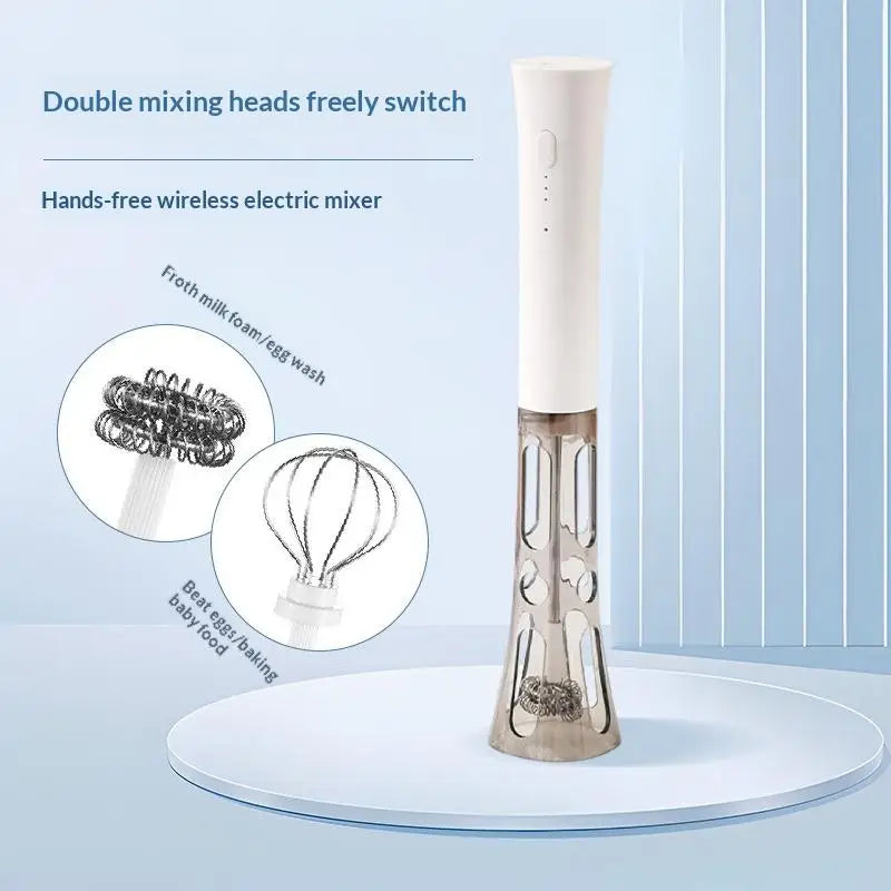 Wireless Electric Milk Frother – 3-Speed Rechargeable 2-in-1 Whisk Electric Milk Frother Axl