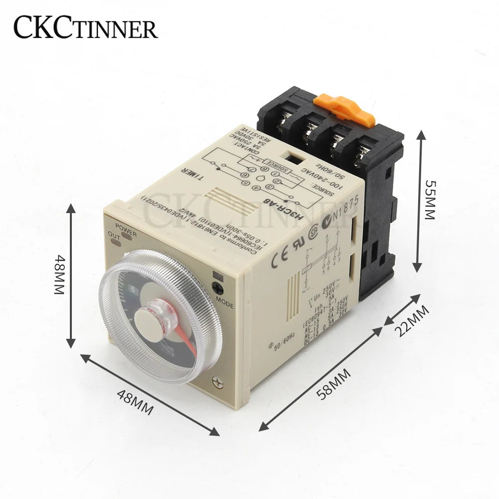 H3CR-A8 Time Relay 24–220VAC/DC | 1.2s–300h 8-Pin Cycle Timer Time Delay Relay Axl