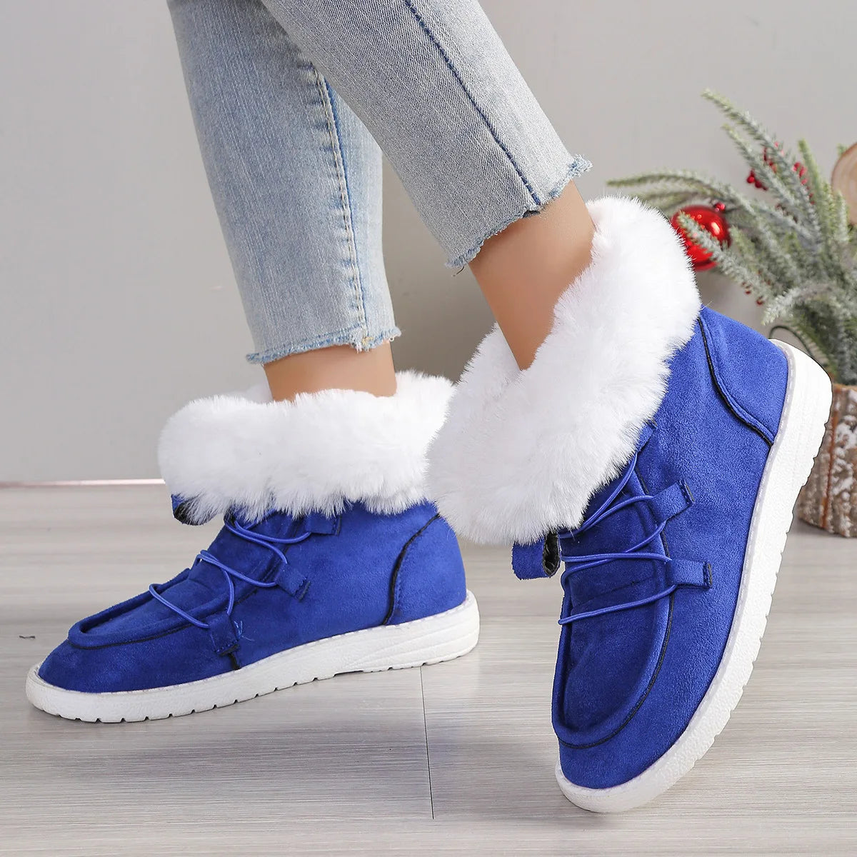 Women's Slip-On Plush Lined Faux Suede Ankle Snow Boots Women's Ankle Boots Axl Blue 42