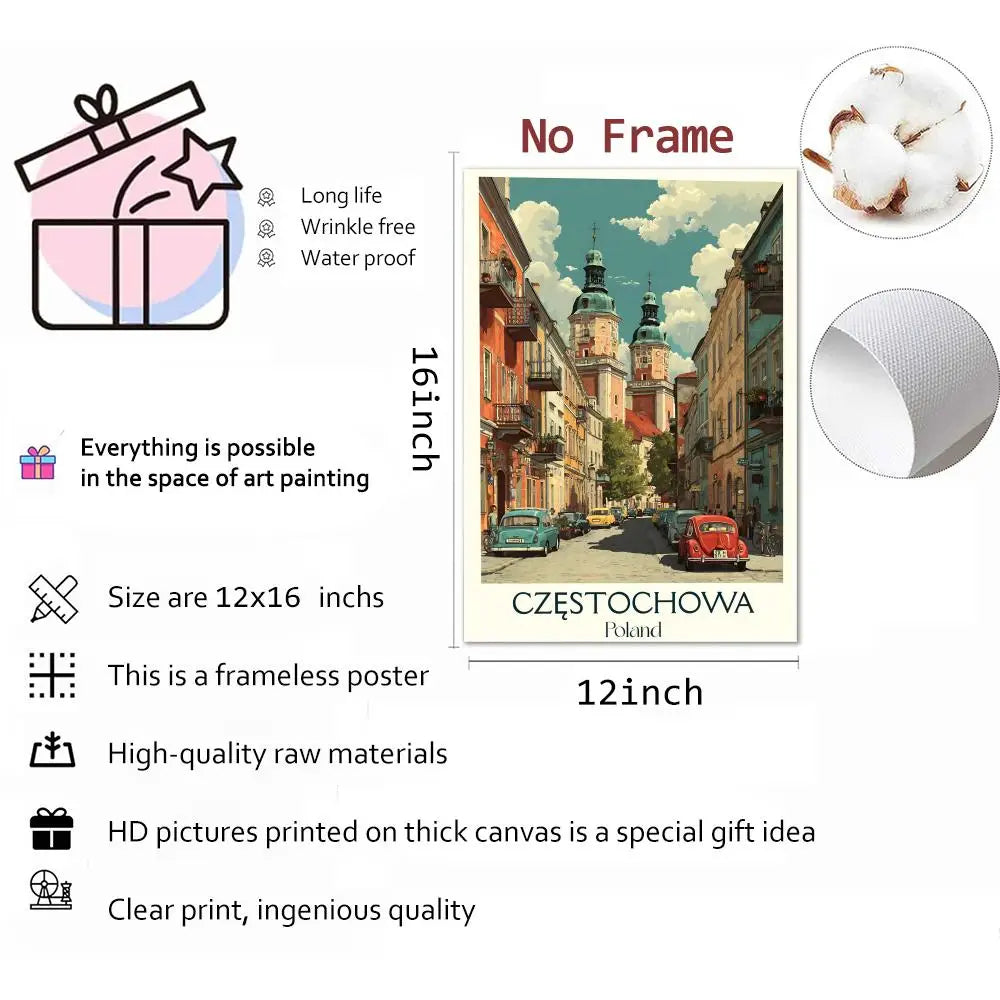Vintage Poland City HD Canvas Wall Art – Unframed Poster Canvas Wall Art Axl