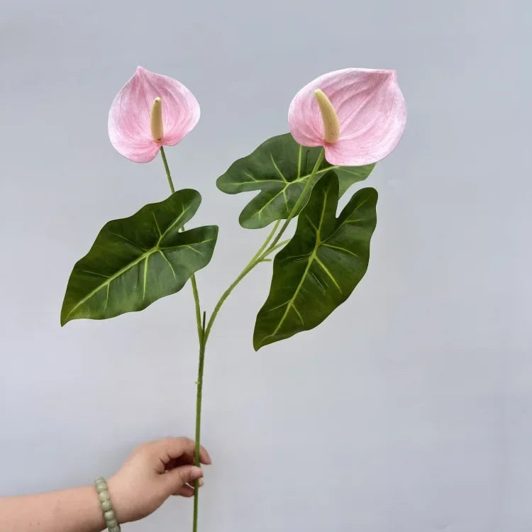 Anthurium Artificial Flowers 2-Head Fake Stems | Wedding Decor Artificial Flower Stems Axl Pink
