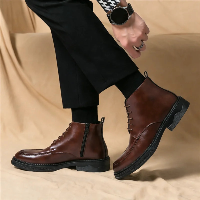 Men's British High-Top Pointed Toe Patent Leather Ankle Boots Men's Ankle Boots Axl