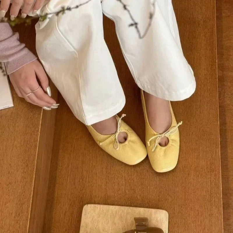 Women's Butterfly-Knot Ballet Flats – Slip-On Square Toe Shoes Women's Ballet Flats Axl