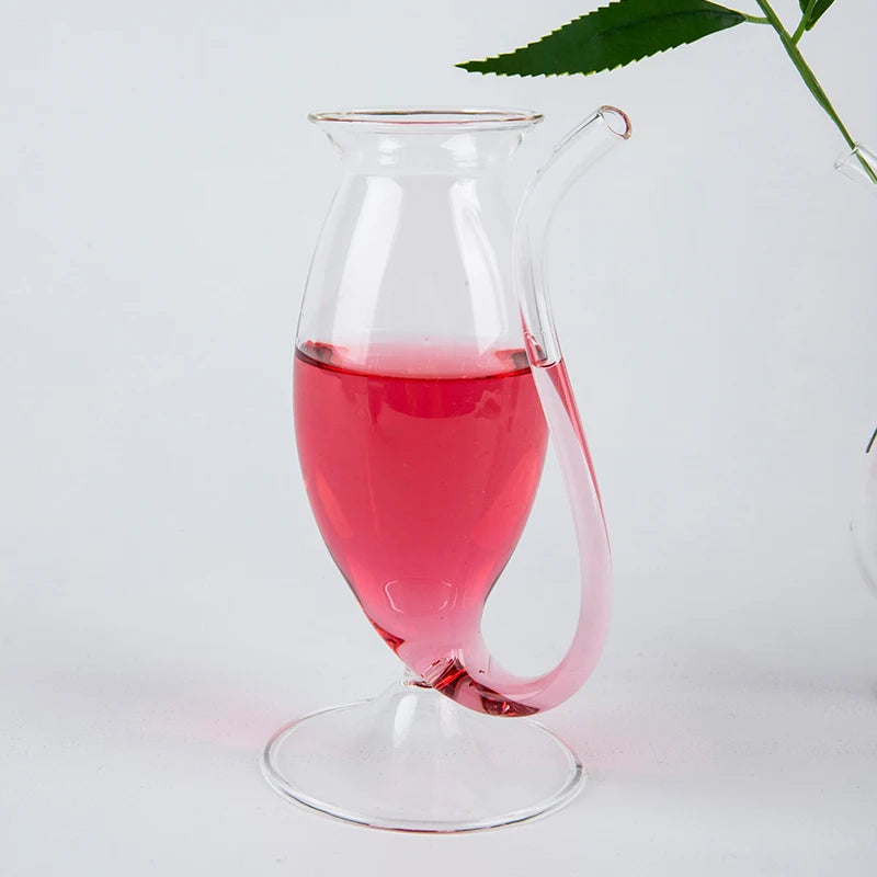 Creative Wine Glass with Built-In Straw | Borosilicate Cup Novelty Wine Glass Axl