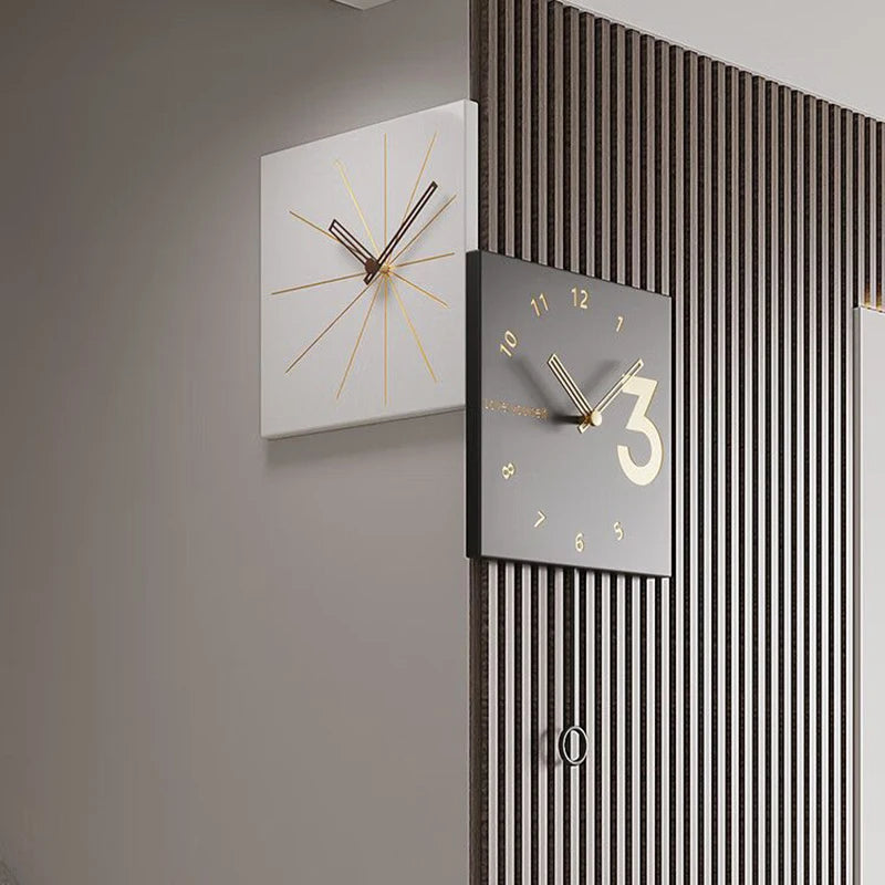 Luxury Nordic Silent Wall Clock – Square Metal Luminous Decor Wall Clock Axl
