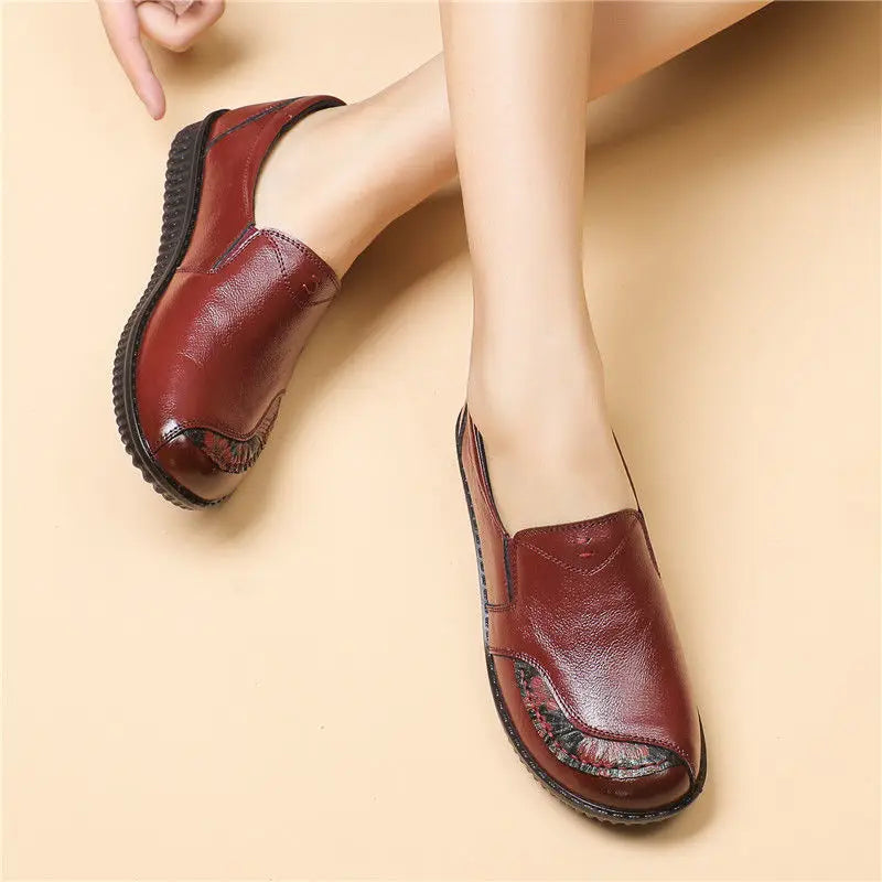 Women's Genuine Leather Retro Loafers – Wide Fit Flat Shoes Leather Flat Loafers Axl