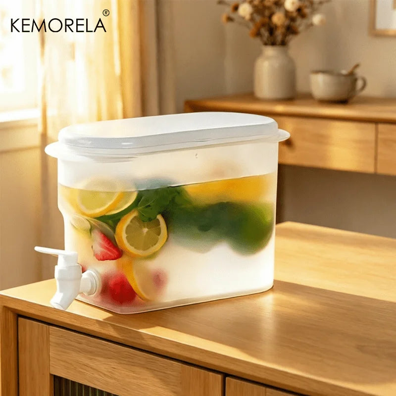 KEMORELA 3.5L Fridge Drink Dispenser with Faucet | Cold Beverage Beverage Dispenser Axl White-3.5L