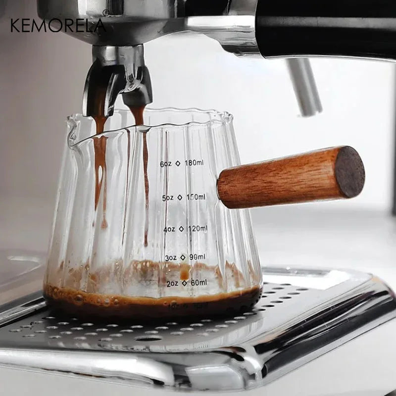 KEMORELA Wooden Handle Glass Milk Cup 90/120/180ml Coffee Jug Glass Milk Jug Axl