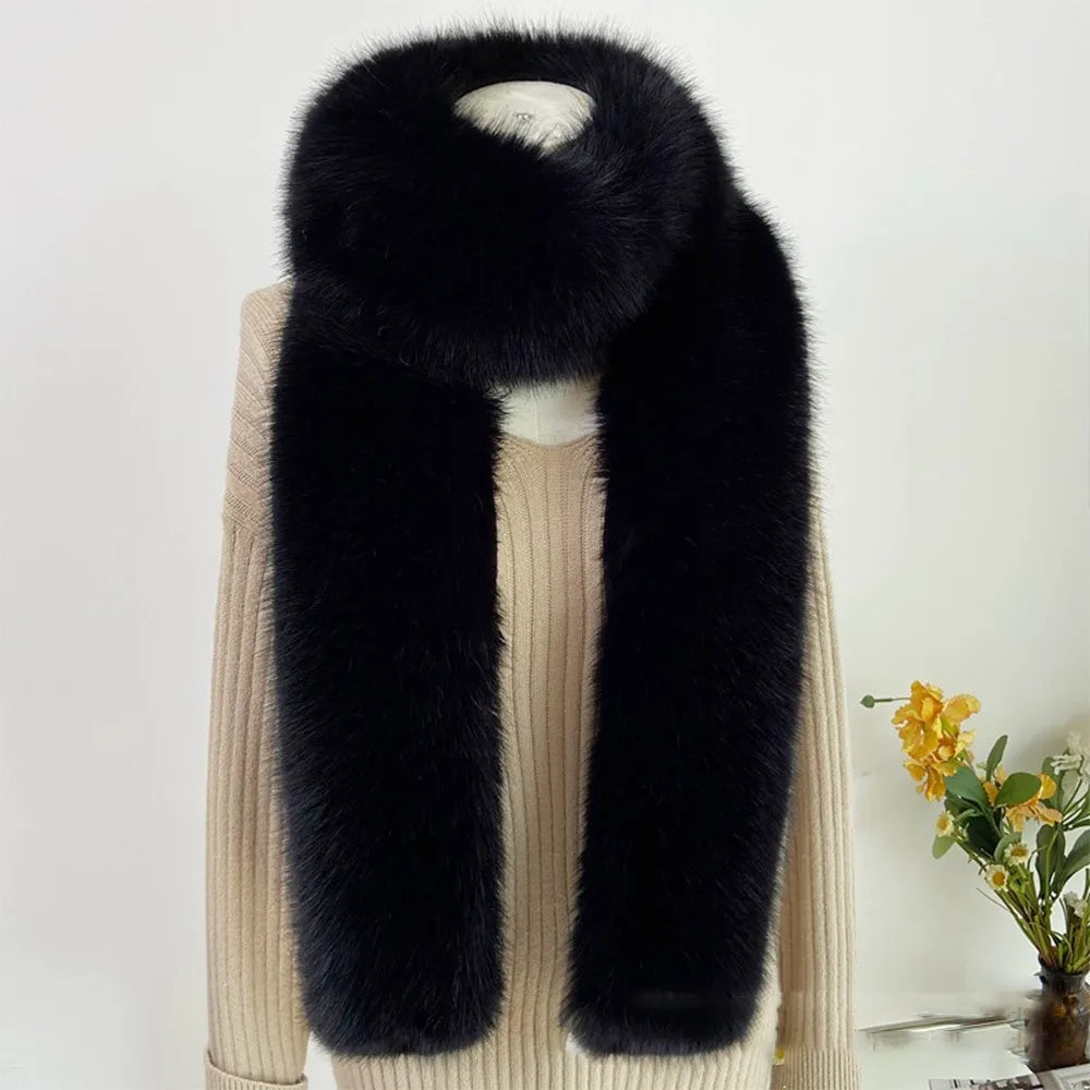 Women's Faux Fur Long Scarf Shawl Wrap 180cm – Soft & Cosy Faux Fur Scarf Axl Black