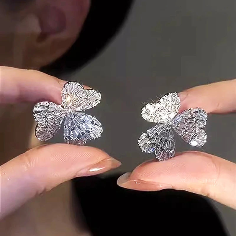 Huitan Triple Heart Stud Earrings – CZ Fashion Jewelry for Women Stud Earrings Axl