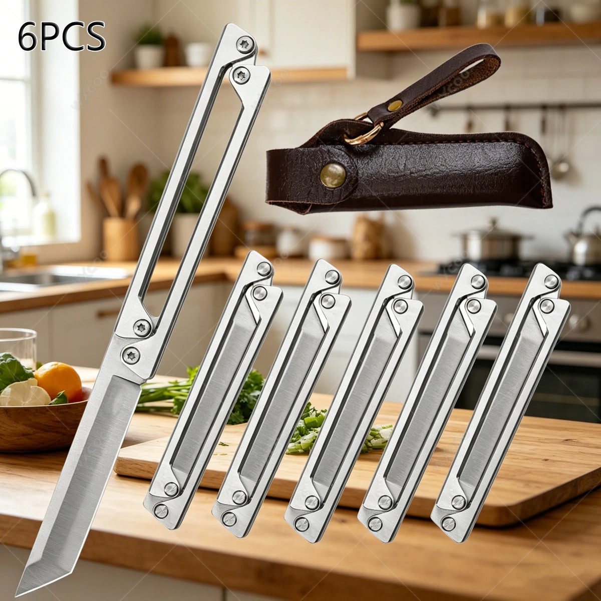 WXCOO Folding Stainless Steel Pocket Knife – Portable Kitchen Tool Folding Pocket Knife Axl 6PCS