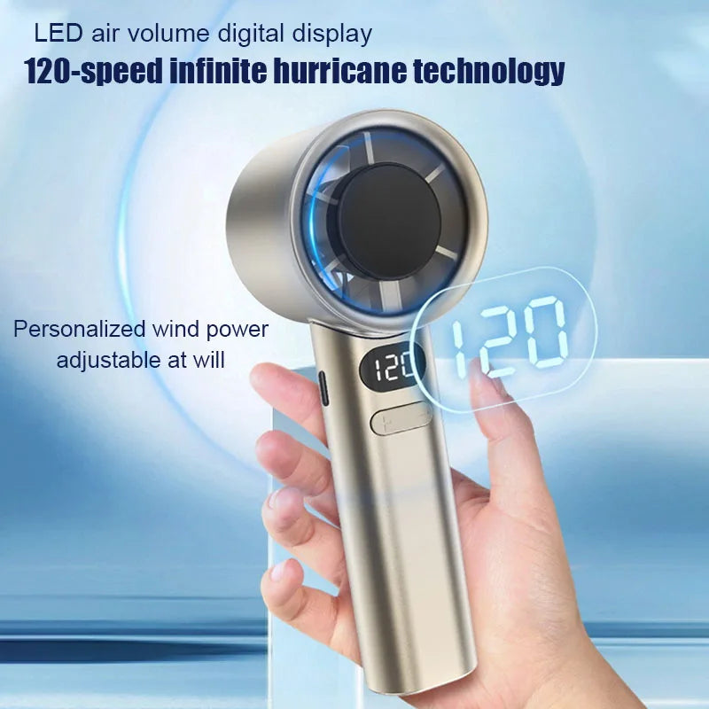 Portable Bladeless Handheld Fan – 120 Speeds USB Rechargeable Handheld Personal Fan Axl