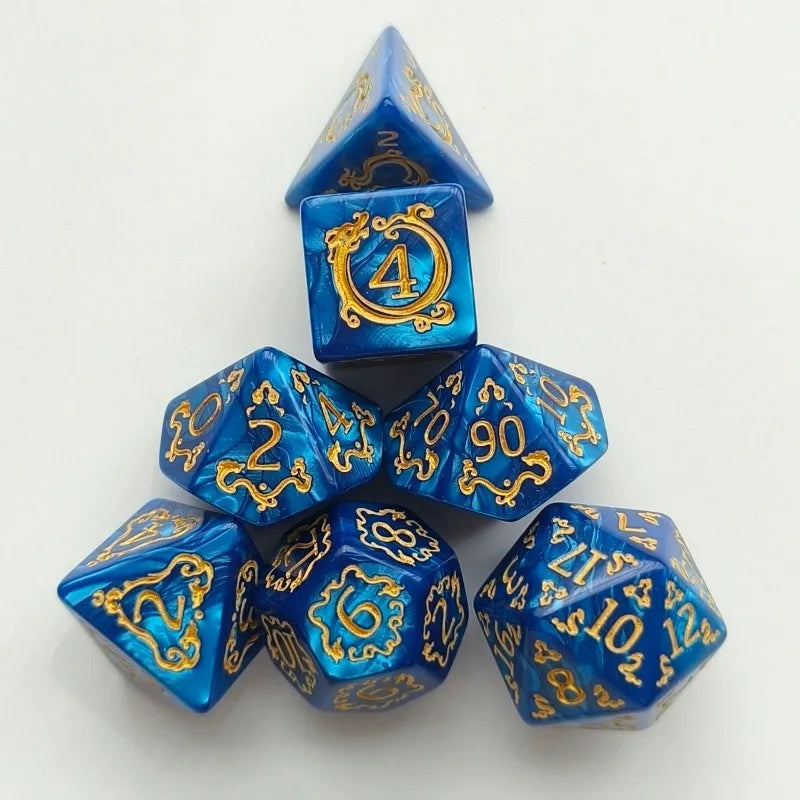Dragon Pattern DND Polyhedral Dice Set – D&D TRPG Gift Polyhedral Dice Set Axl blue-1set