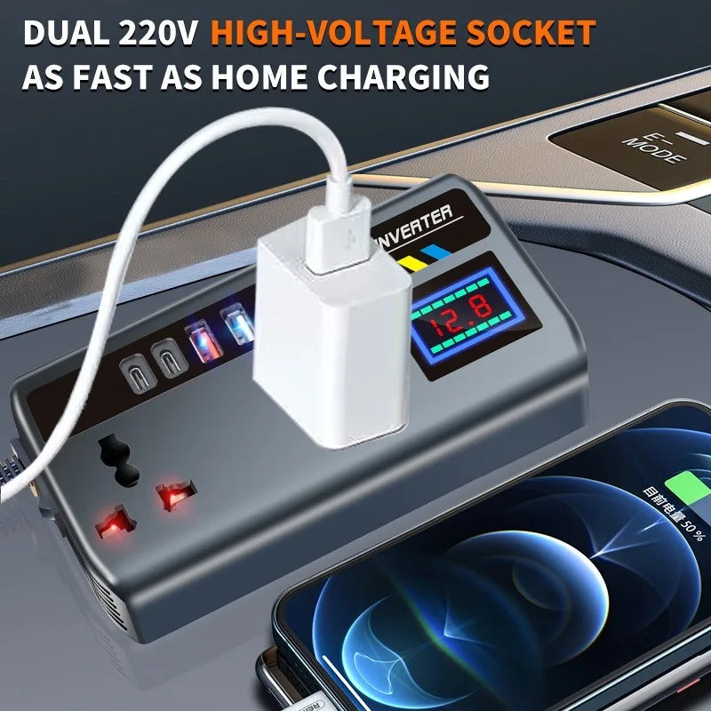 200W Car Inverter 9-in-1 | DC 12/24V to AC 220V + USB Ports Car Power Inverter Axl