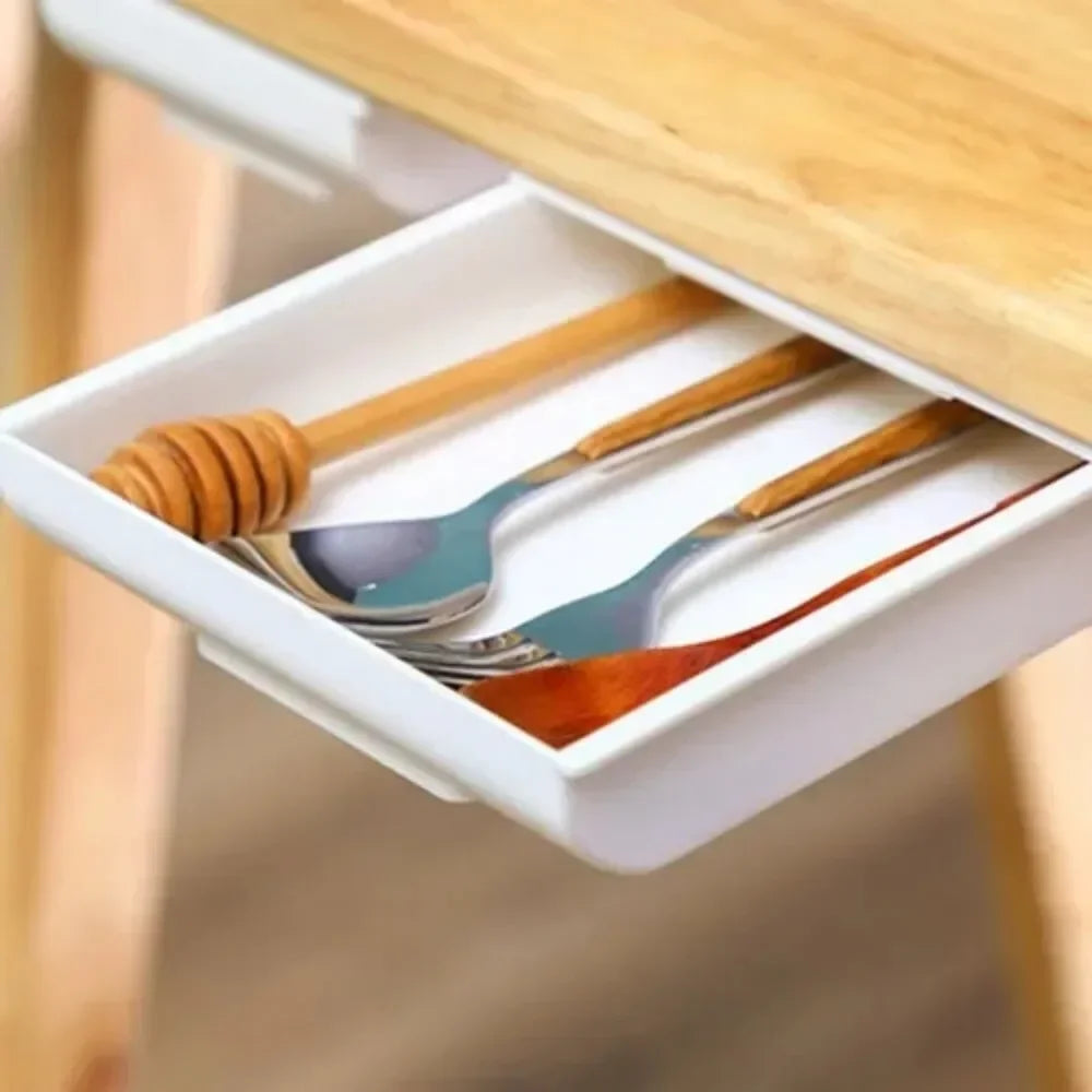Under Desk Storage Drawer – Self-Adhesive Hidden Organizer Tray Desk Drawer Organizer Axl