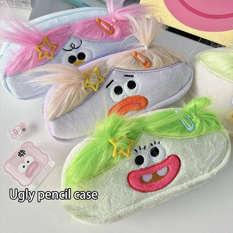Kawaii Plush Pencil Case – Large Capacity Cartoon Big Mouth Girl Plush Pencil Case Axl