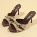 Women's Printed Stiletto Heel Sandals – Metal Buckle Slip-On High Heel Sandals Axl khaki 34