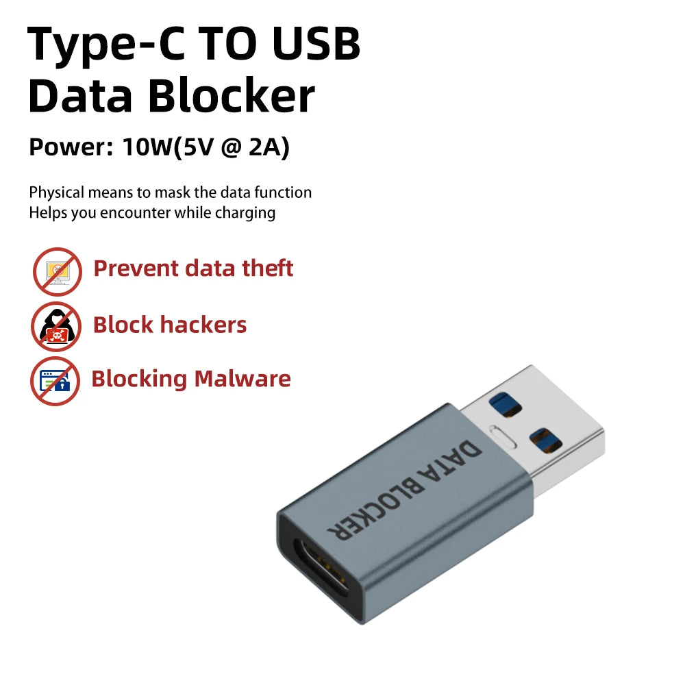 USB Type-C Data Blocker – Anti-Juice Jacking Security Adapter USB Security Adapter Axl Type C to USB