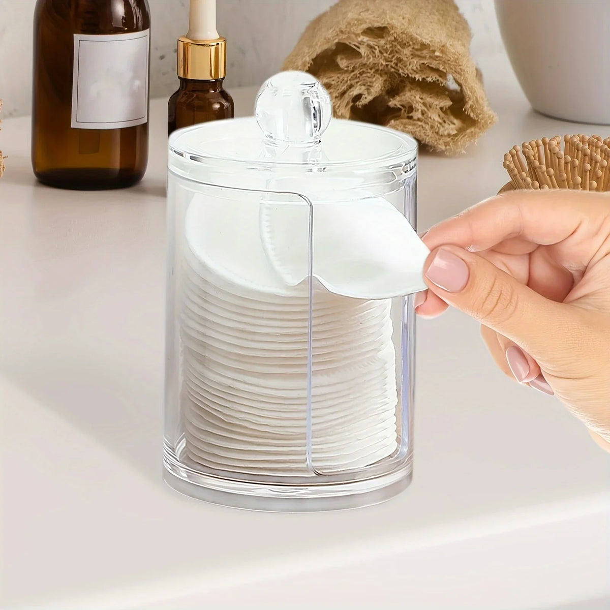 Acrylic Qtip Dispenser & Cosmetic Pads Storage Organizer Bathroom Storage Organizer Axl
