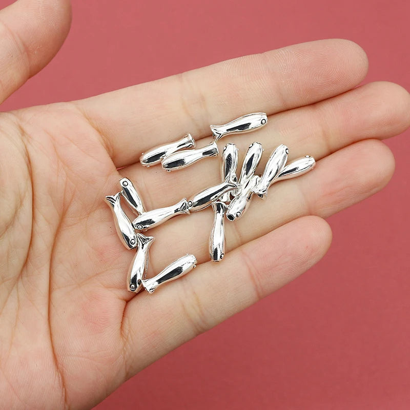 10Pcs Gold Fish Spacer Beads – Stainless Steel DIY Charms Jewelry Spacer Beads Axl