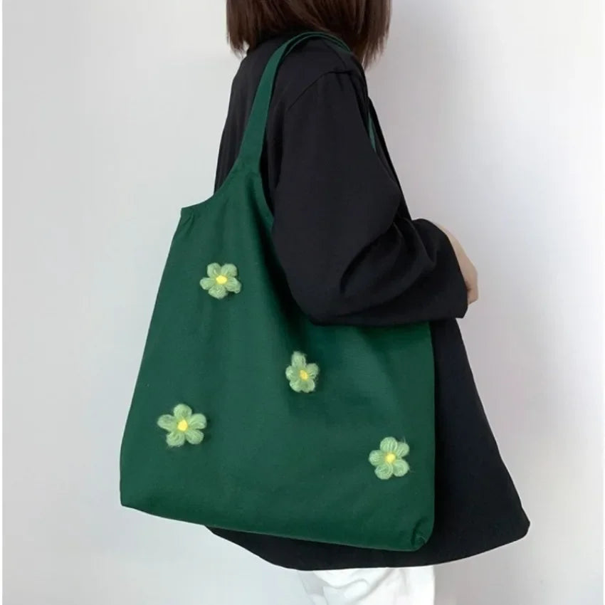 Floral Canvas Tote Bag – Minimalist Shoulder Bag for Women Canvas Tote Bag Axl