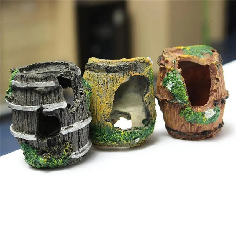 Aquarium Resin Barrel Cave Ornament – Fish Tank Decoration Aquarium Ornament Axl