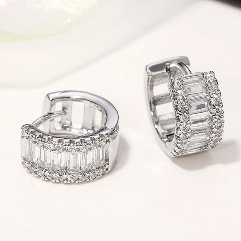 Huitan Women's Cubic Zirconia Hoop Earrings | Sparkling Fashion Hoop Earrings Axl E2109