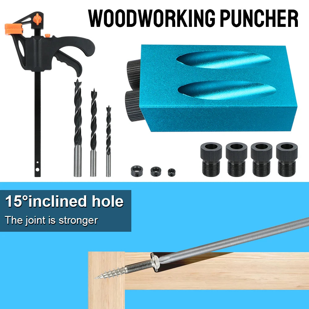 15° Pocket Hole Jig Kit with Drill Bits – 7/14/15 Pcs Pocket Hole Jig Kit Axl