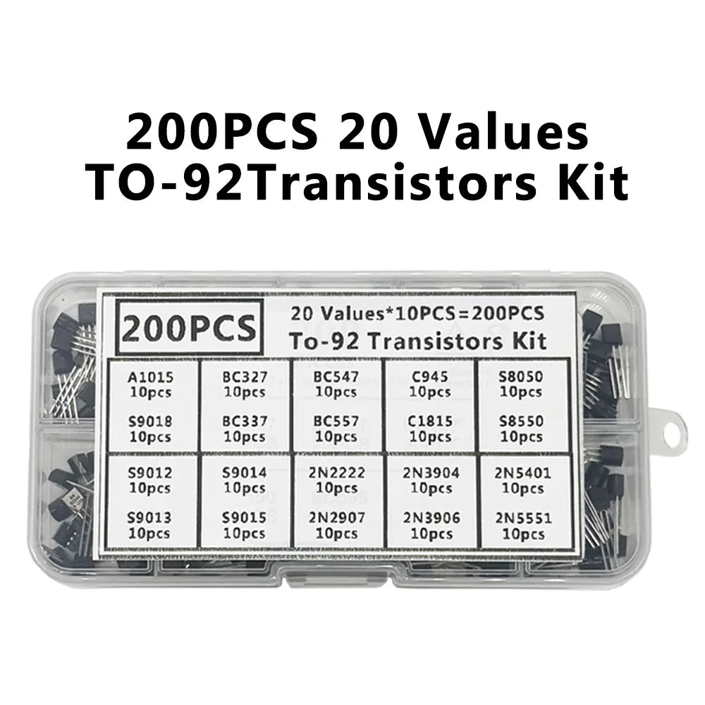 200PCS TO-92 Transistor Kit – 10 Types NPN & PNP BJT Transistor Assortment Kit Axl Kit 2
