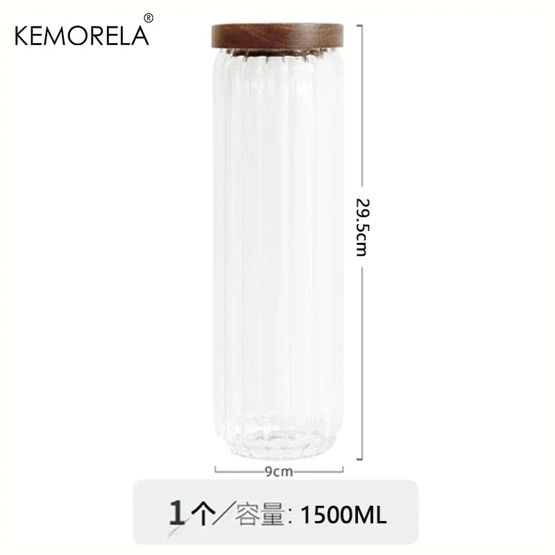 Glass Storage Jar with Acacia Wood Lid | Airtight Borosilicate Glass Storage Jar Axl 1500ML