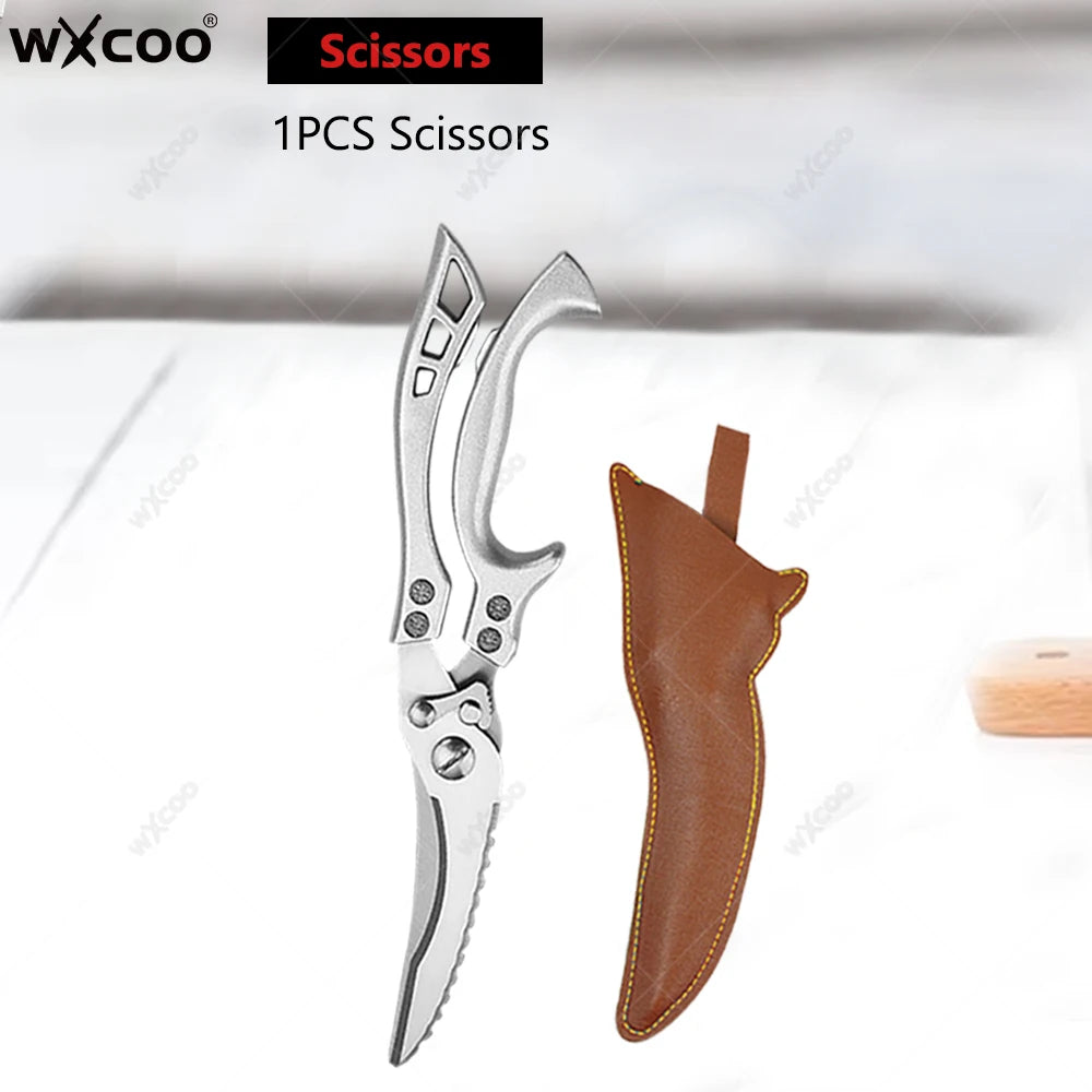 WXCOO Forged Stainless Steel Chef Knife Set with Cover Kitchen Knife Set Axl Scissors