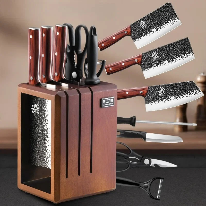 PLYS 8-Piece Sandalwood Chef Knife Set – Forged Stainless Steel Kitchen Knife Set Axl 8 piece set