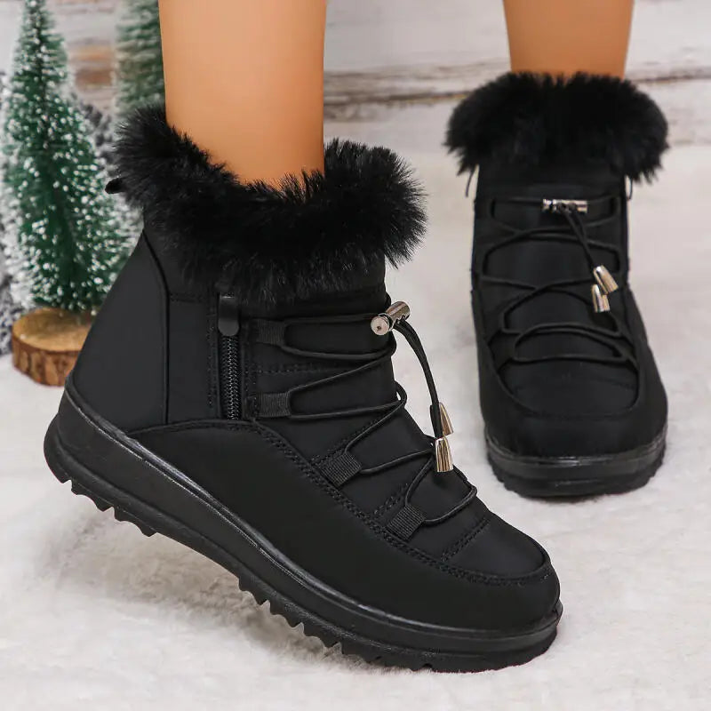 Women's Waterproof Faux Fur Ankle Snow Boots | Non-Slip Wedge Women's Snow Boots Axl
