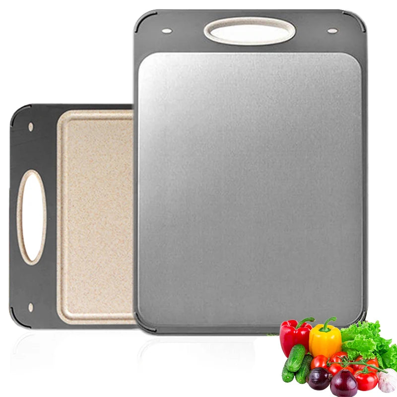 PLYS Double-Sided Cutting Board – Stainless Steel & Wheat Straw Cutting Board Axl two-sided B